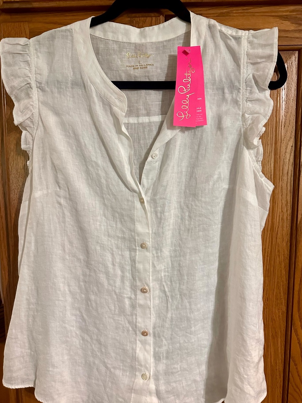 Lilly Pulitzer White Linen Ruffle-Sleeve Button Front Top - Picture 2 of 4
